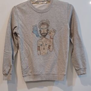 Yilulao Sm Grey Pullover Lightweight Sweatshirt Hippie Graphic